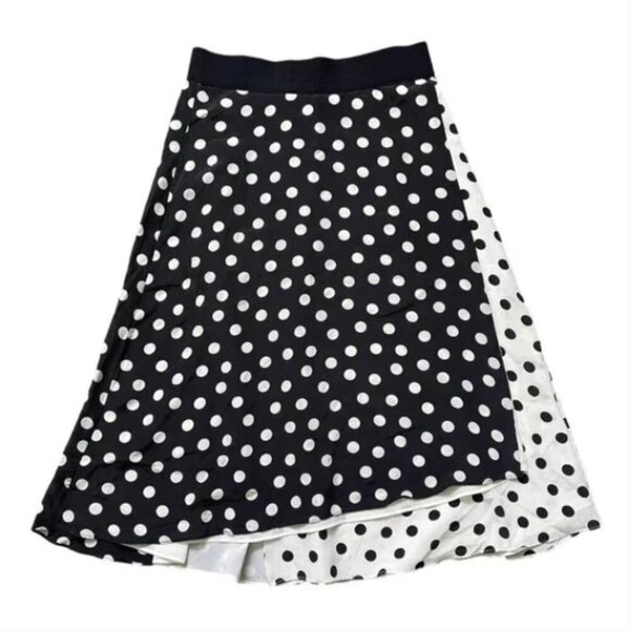 Alice + Olivia B&W Nanette Polka Dot Faux Wrap Silk Skirt - 6 - Picture 9 of 10